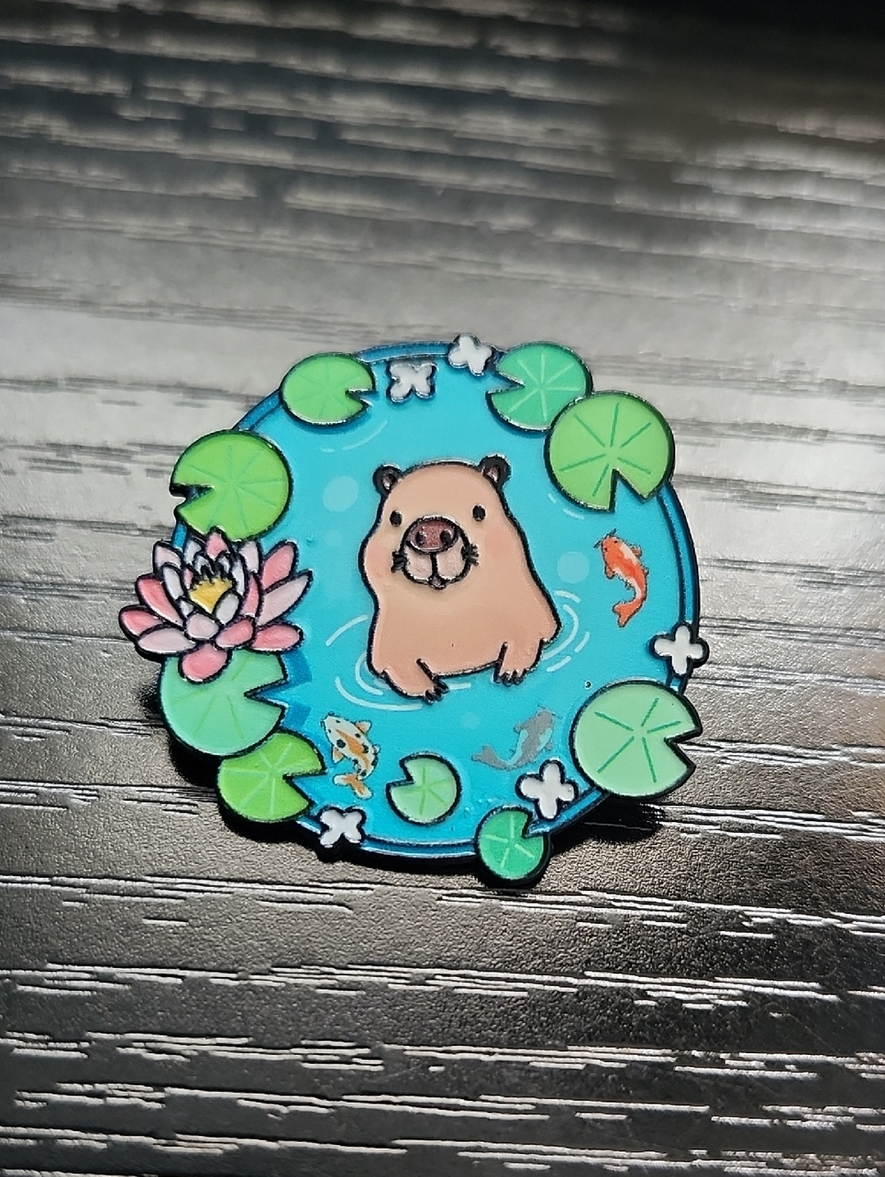 Cute Capybara Pond Enamel Pin - Blue & Green